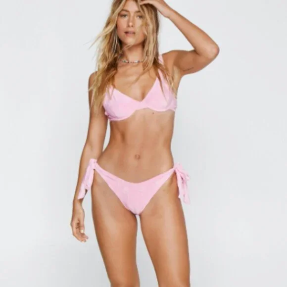 Nasty Gal Textured Palm Tree Underwire Tie Bikini Set - Size 0 - Picture 1 of 6